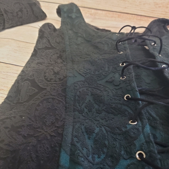 Morbid Threads Med Vtg Y2K Green/Black Brocade Corset Top & Maxi Skirt 2-pc Set - Picture 16 of 16